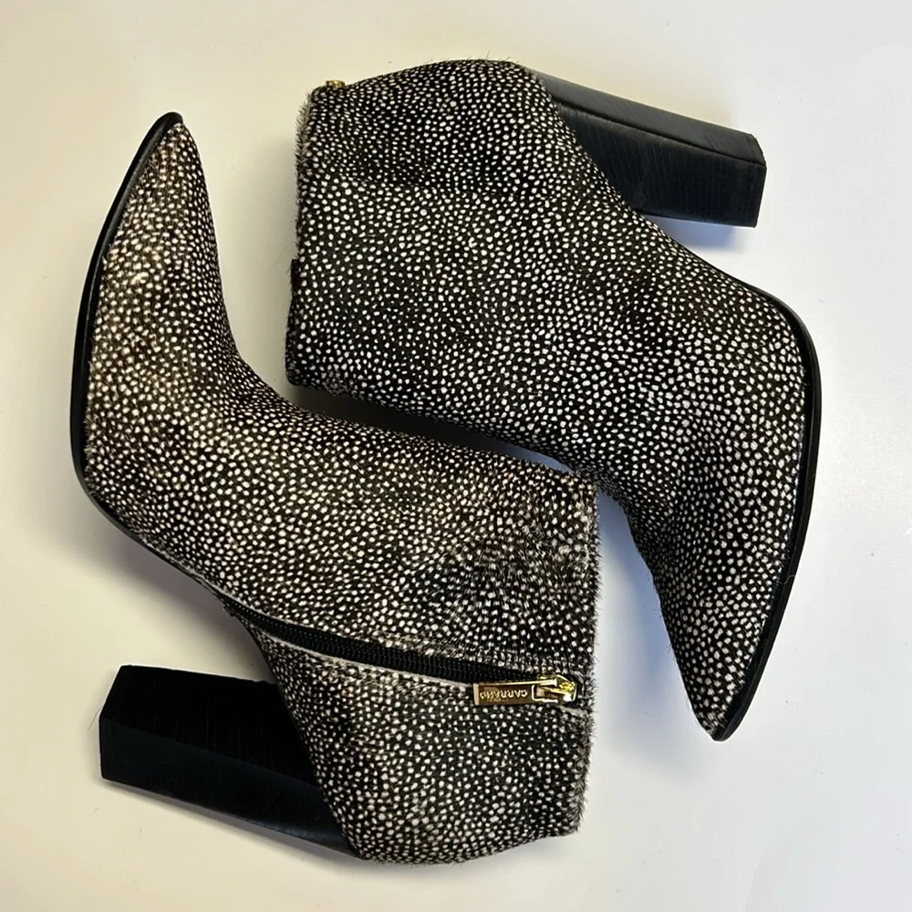CARRANO Anthropologie | Pony Hair Ankle Booties Polka Dot Black/Beige Women’s 10